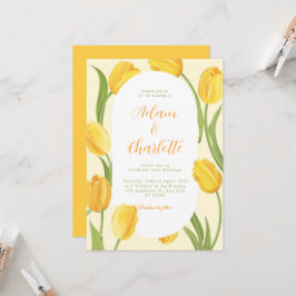 Invitación de boda elegante boho floral amarilla