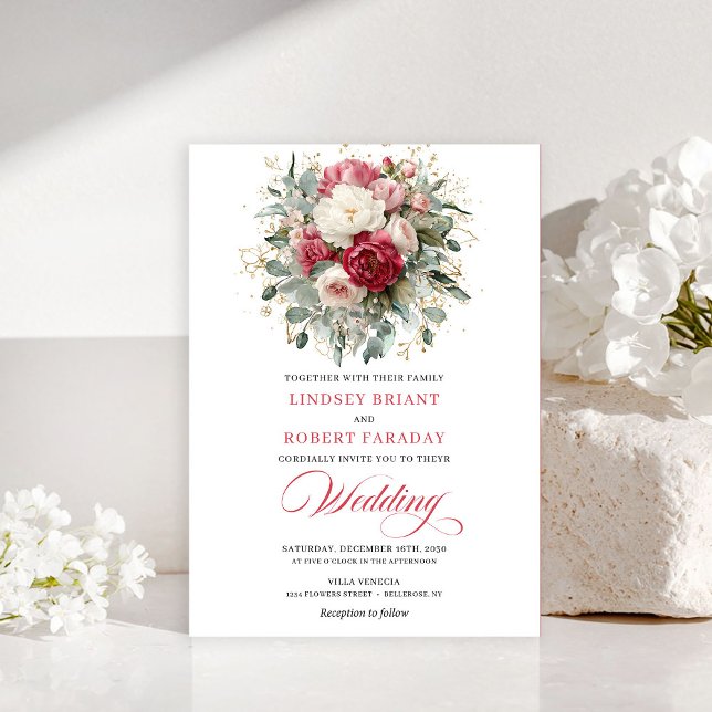 Invitación de boda elegante Boho rubor blanco vege (Elegant Boho Blush White Greenery Wedding Invitation)