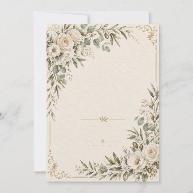 Invitación de boda elegante botánica europea (Anverso)