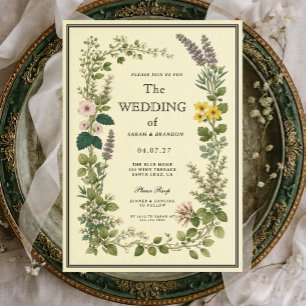 Invitación de boda elegante botánica vintage