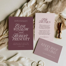 Invitación de boda elegante Burdeos Malva Regencia