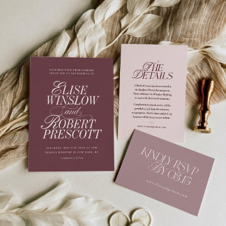 Invitación de boda elegante Burdeos Malva Regencia