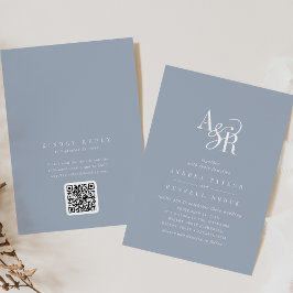 Invitación de boda elegante clásica código QR azul
