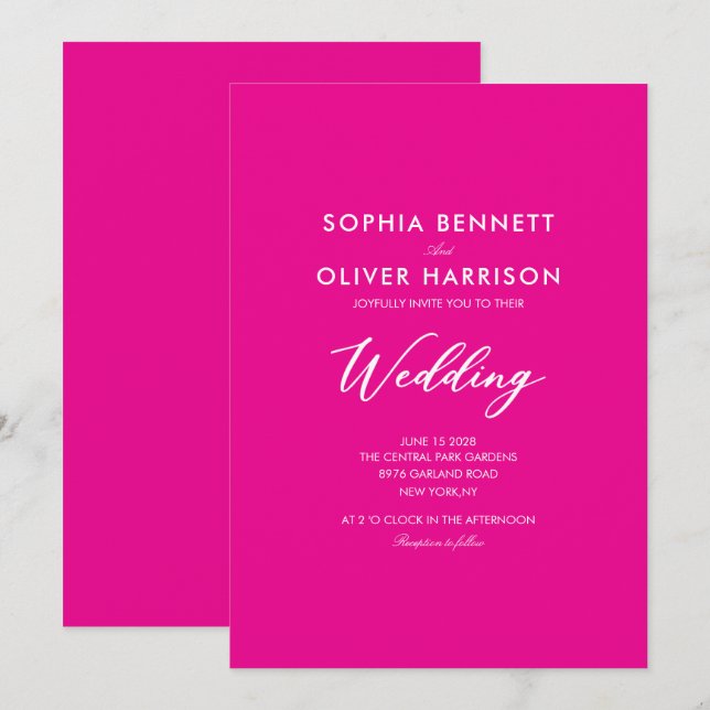 invitación de boda elegante CLÁSICO ROSA simple (Anverso / Reverso)