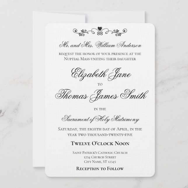 Invitación de boda elegante con acento de corazón (Anverso)