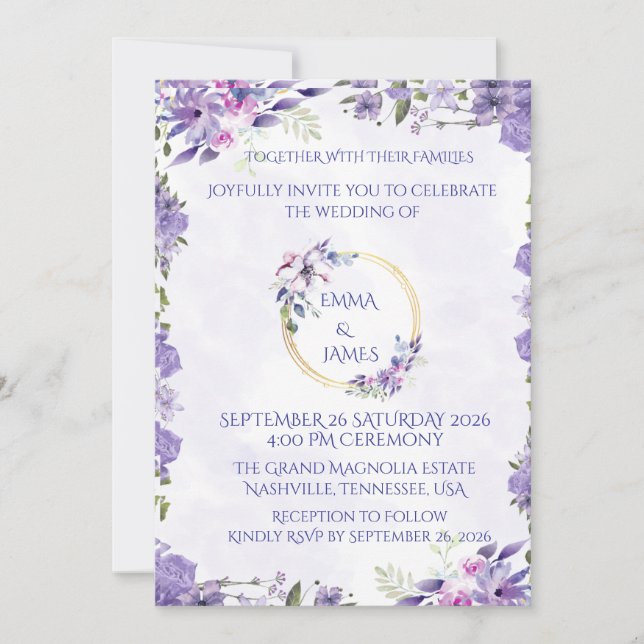Invitación de boda elegante con acuarela (Anverso)
