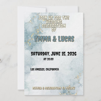 Invitación de boda elegante con acuarela azul y do