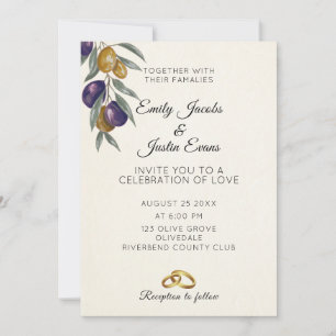 Invitación de boda elegante con acuarela de olivo