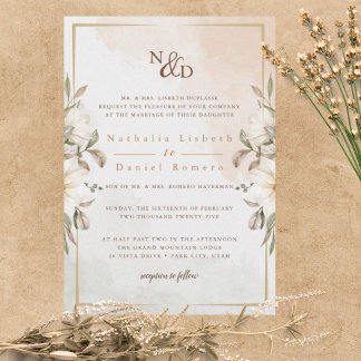 Invitación de boda elegante con acuarela floral