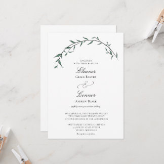 Invitación de boda elegante con arco de sauce y ve