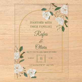 Invitación de boda elegante con arco floral de mar