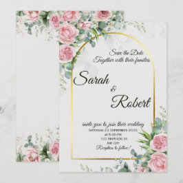 Invitación de Boda Elegante con Arco Floral Dorado