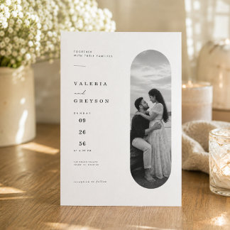 Invitación de boda elegante con arco ovalado edito