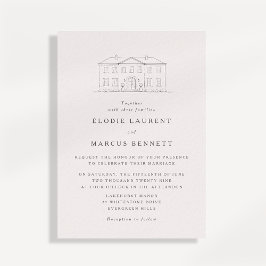 Invitación de boda elegante con boceto de lugar en