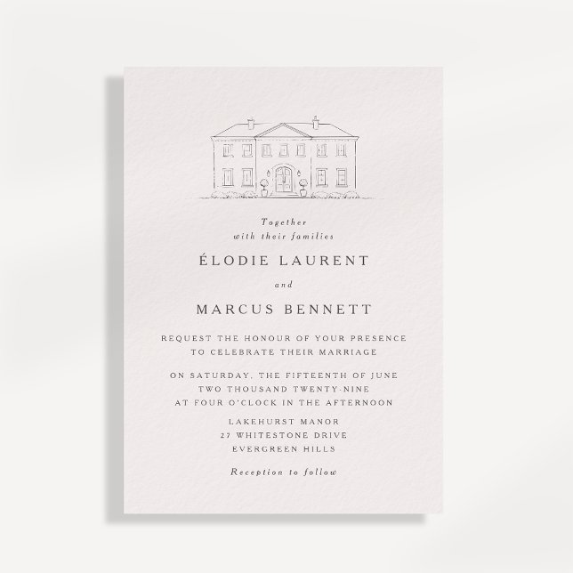 Invitación de boda elegante con boceto de lugar en (Subido por el creador)