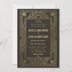 Invitación de Boda Elegante con Borde Art Déco Dor