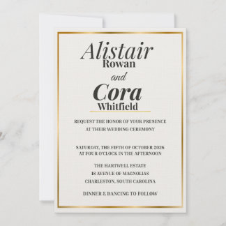 Invitación de boda elegante con borde dorado | Mod