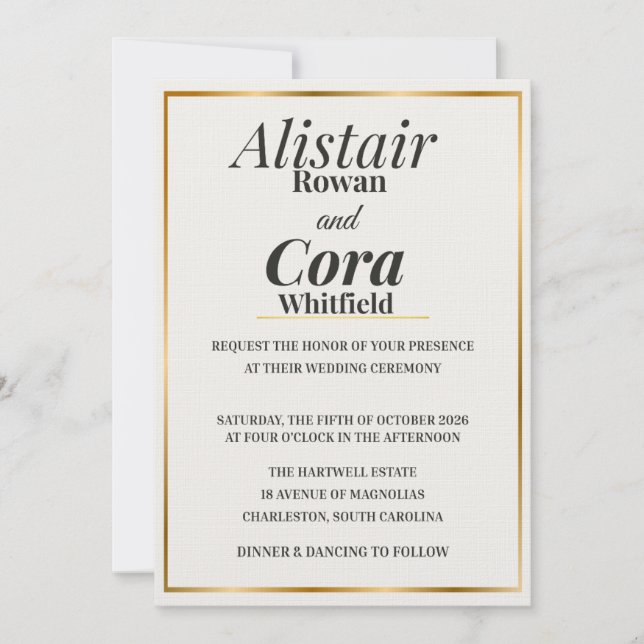 Invitación de boda elegante con borde dorado | Mod (Anverso)