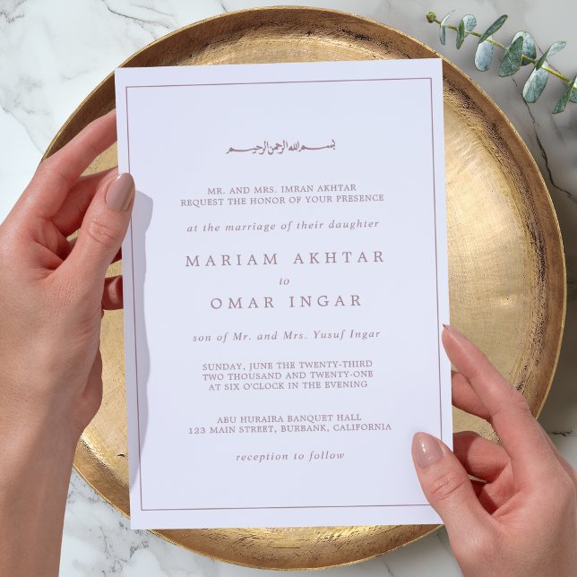 Invitación de Boda Elegante con Borde en Rosa Dora (Subido por el creador)