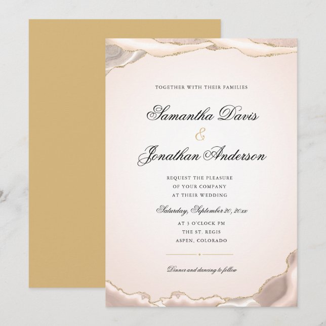 Invitación de boda elegante con brillo de oro rosa (Anverso / Reverso)