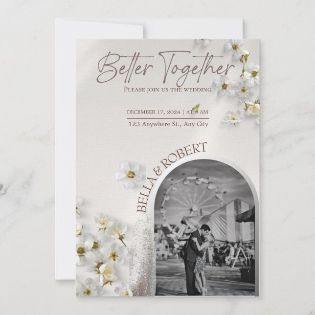 Invitación de Boda Elegante con Brillo de Plata (Anverso)