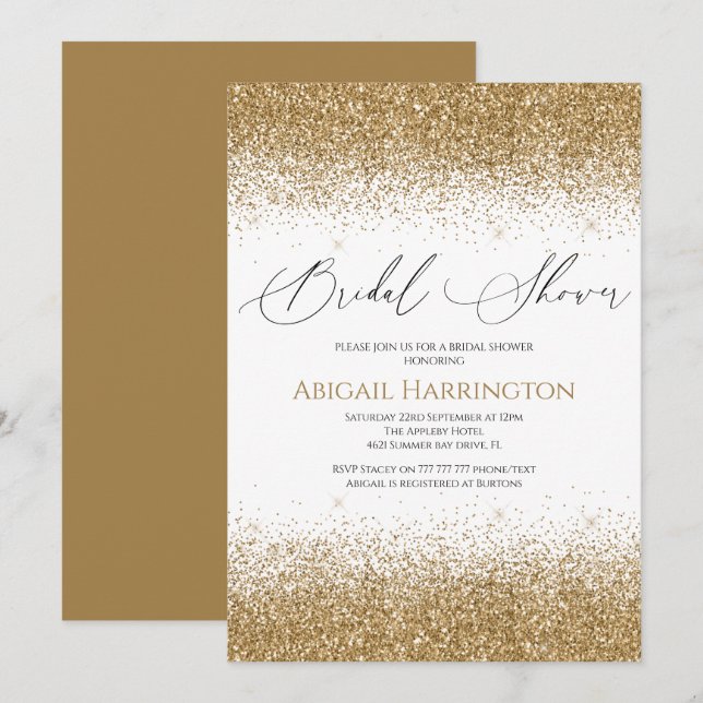 Invitación de boda elegante con brillo dorado (Anverso / Reverso)