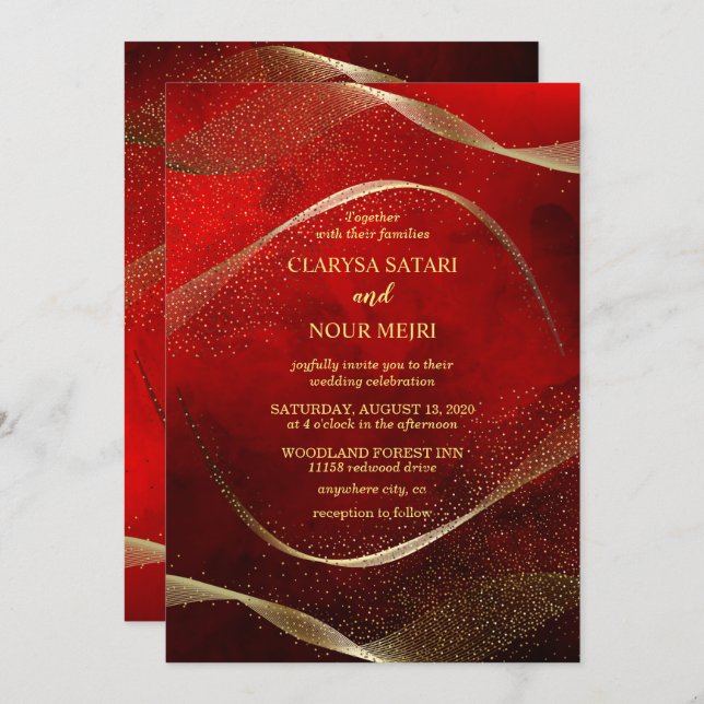 Invitación de boda elegante con brillo en rosa oro (Anverso / Reverso)