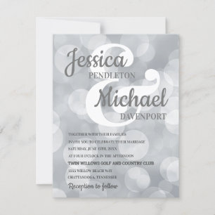 Invitación de boda elegante con brillo plateado y 