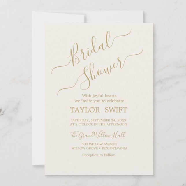 Invitación de boda elegante con caligrafía en oro  (Anverso)