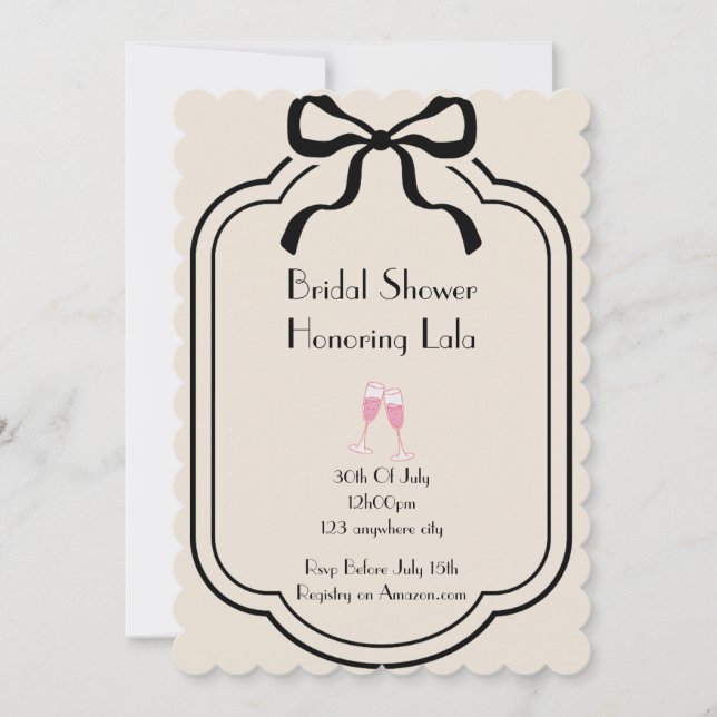 Invitación de boda elegante con champán rosado (Anverso)