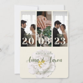 Invitación de boda elegante con collage de 3 fotos