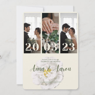 Invitación de boda elegante con collage de 3 fotos
