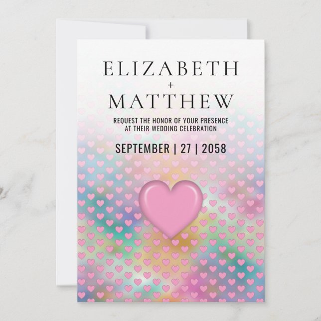 Invitación de boda elegante con corazón rosa (Anverso)