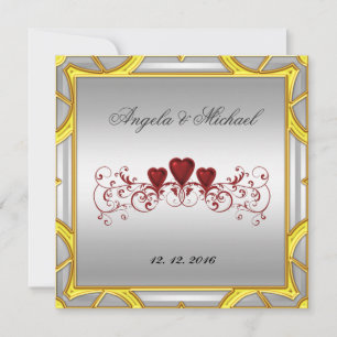 Invitación de boda elegante con corazones rojos y 