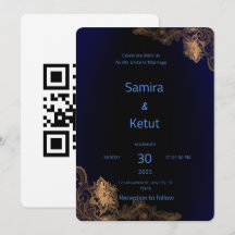 Invitación de boda elegante con encaje dorado y az
