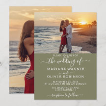 Invitación de boda elegante con escritura en verde