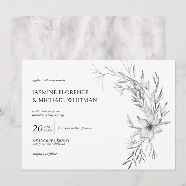 invitación de boda elegante con estampado botánico (Anverso / Reverso)