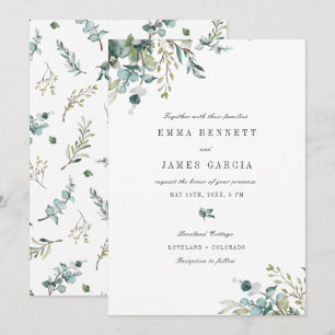 Invitación de boda elegante con eucalipto en acuar