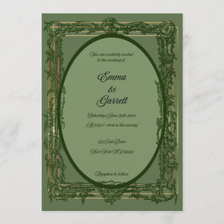 Invitación de boda elegante con filigrana verde