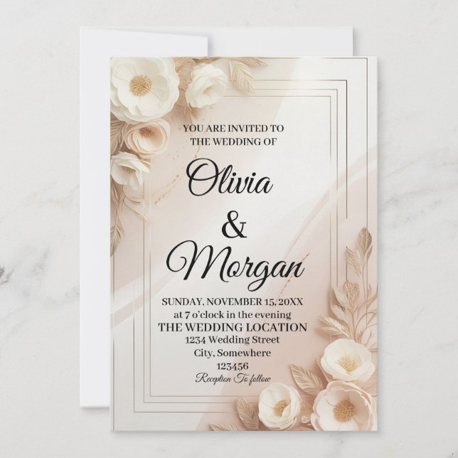Invitación de boda elegante con flora de hierba de (Anverso)