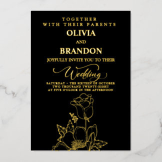 Invitación de Boda Elegante con Floral de Oro