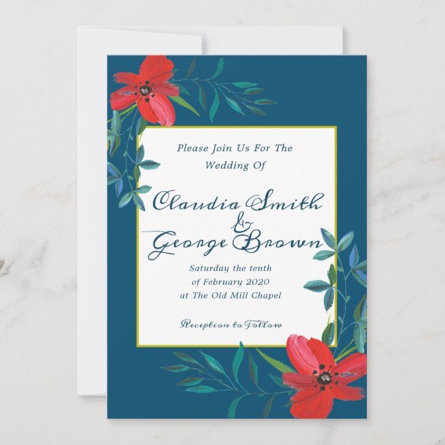Invitación de boda elegante con flores (Anverso)