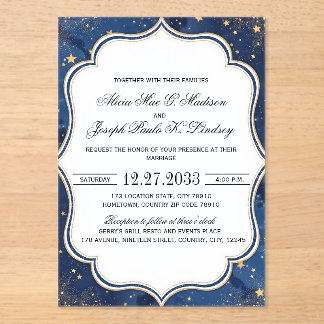 Invitación de boda elegante con flores azules boho