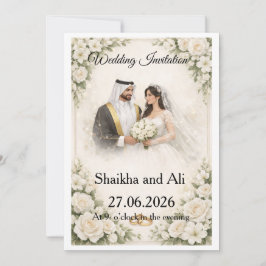 Invitación de boda elegante con flores blancas y 