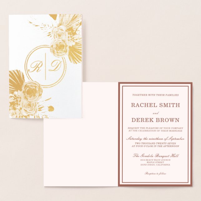 Invitación de boda elegante con flores de acuarela (Demostración)
