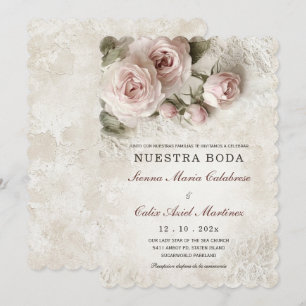 Invitación de Boda Elegante con Flores de Rosa Pas