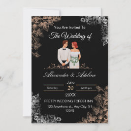 Invitación de boda elegante con flores oscuras