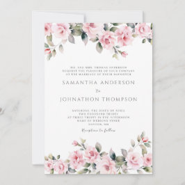Invitación de boda elegante con flores rosadas en