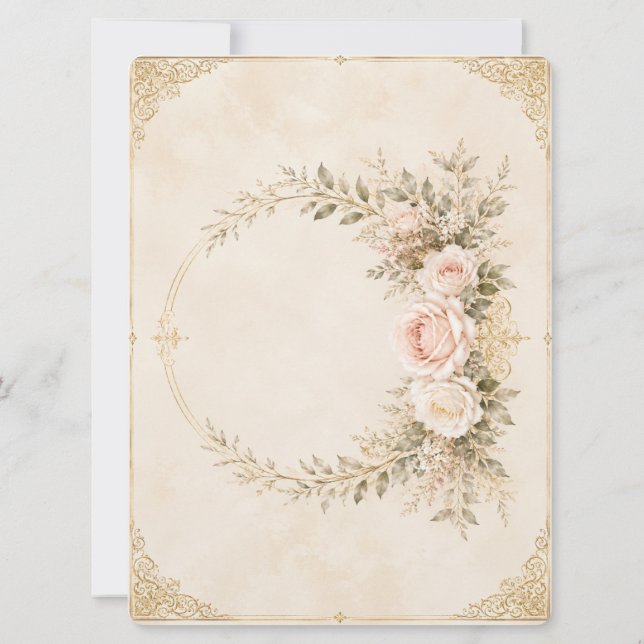 Invitación de boda elegante con flores rosadas y d (Reverso)
