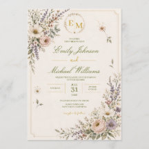 Invitación de Boda Elegante con Flores Silvestres